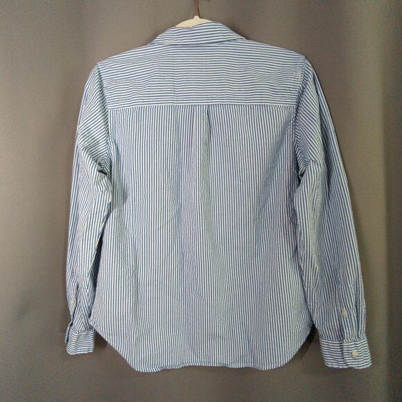 LL Bean Shirt Womens S Blue White Stripe Seersucker Button Up - Picture 5 of 5